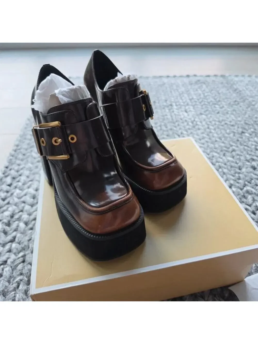 Michael Kors Colby Platform Loafers Burgundy Leather Heels NIB Women's 9M